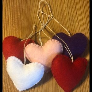Felt hearts, set of 5. Handcrafted.Mothers Day.